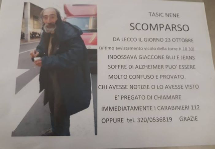 Appello per il clochard scomparso