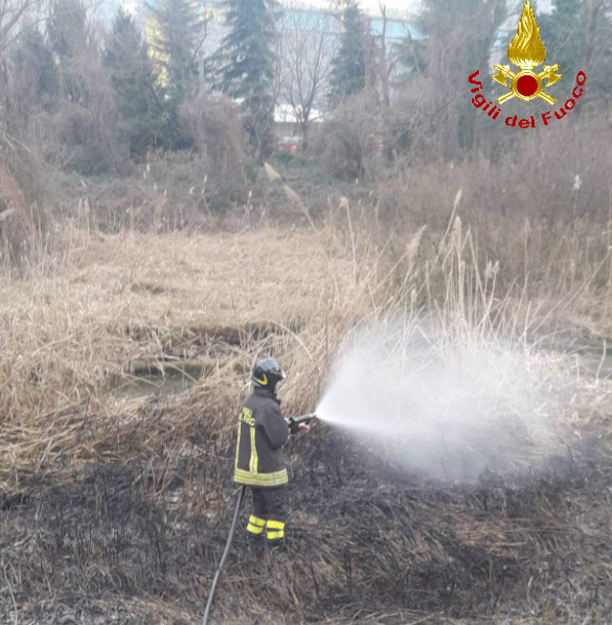 Incendio Calolzio, due squadre di Vigili del Fuoco in azione