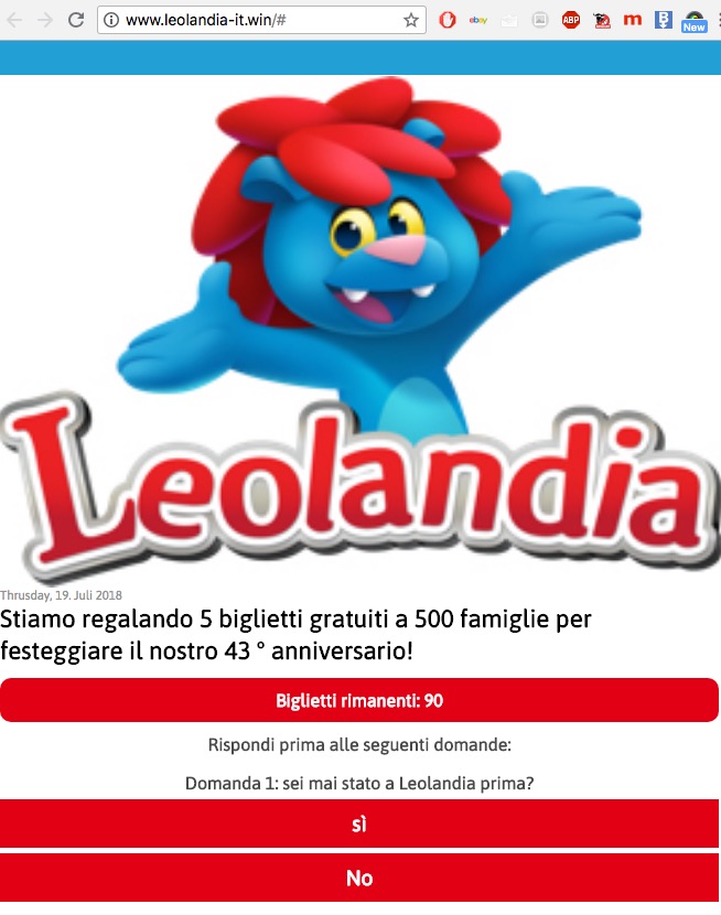 Biglietti gratis Leolandia, occhio alla bufala