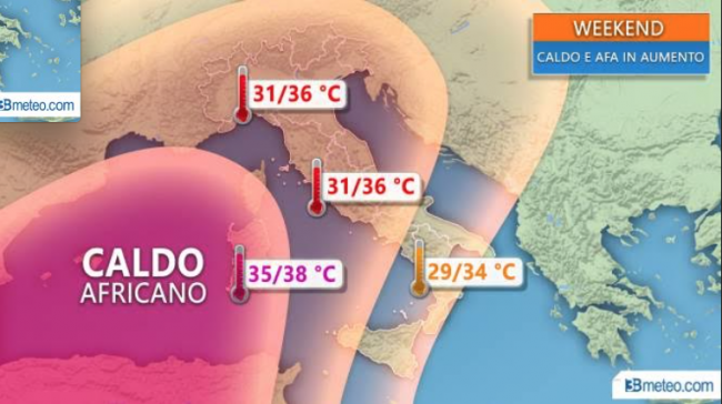 Caldo africano tra fine luglio e inizio agosto. Temperature fino a 38 gradi