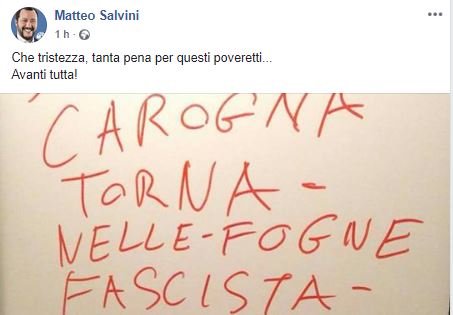 Insulti a Salvini a Cisano e lui replica: “Tanta pena per questi poveretti…”