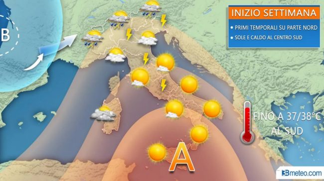 Tornano i temporali al nord, caldo africano al sud
