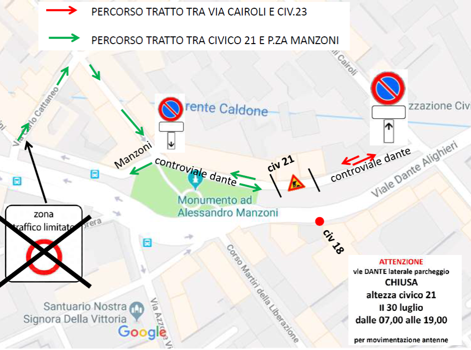 Viale Dante: lavori in corso lunedì