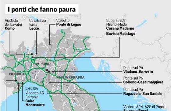 Il cavalcavia di Isella (già chiuso) nella mappa italiana dei ponti a rischio. LE FOTO DEI PONTI CHE FANNO PAURA IN LOMBARDIA