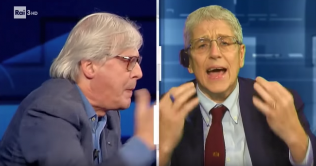 Bagarre in tv su Mimmo Lucano tra Sgarbi e il brianzolo Mario Giordano VIDEO