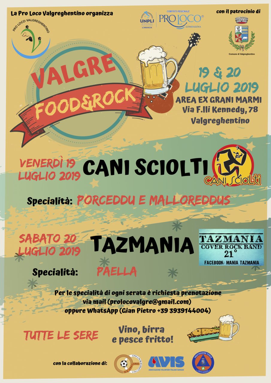 Due serate con “Valgre Food & Rock” per promuovere il territorio