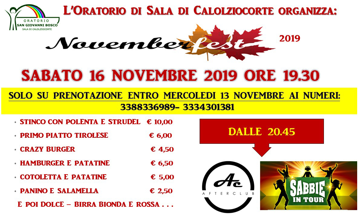 A Sala torna il tradizionale “November Fest” IL PROGRAMMA