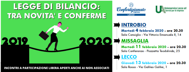 Legge di Bilancio 2020: tre incontri nel Lecchese per analizzarla