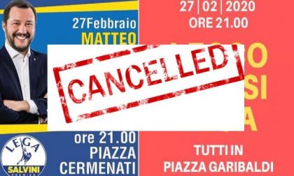 Coronavirus: a Lecco niente comizio di Salvini, annullata anche la manifestazione delle Sardine