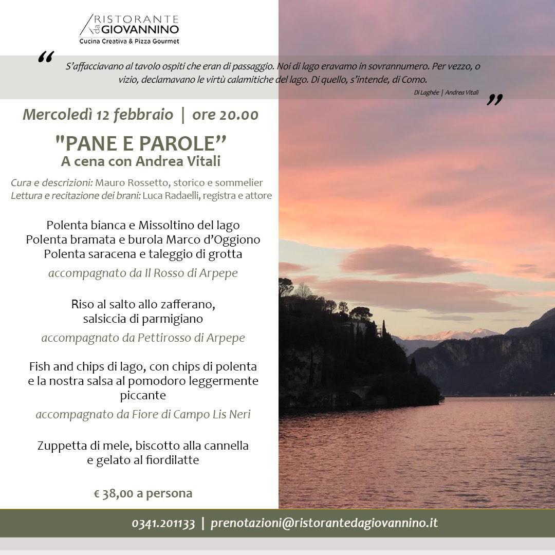 Mercoledì 12 febbraio “Pane e Parole”: a cena con Andrea Vitali