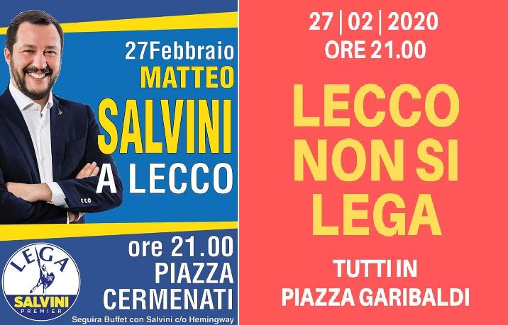 27 febbraio a Lecco, Sardine contro Salvini, Cermenati contro Garibaldi. Chi vincerà la sfida della piazza?