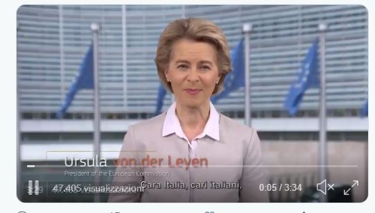 Emergenza Coronavirus, la presidente della Commissione Europea: “Siamo tutti italiani” VIDEO