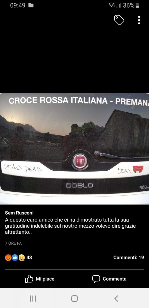 L’orribile gesto vandalico verso la Cri di Premana