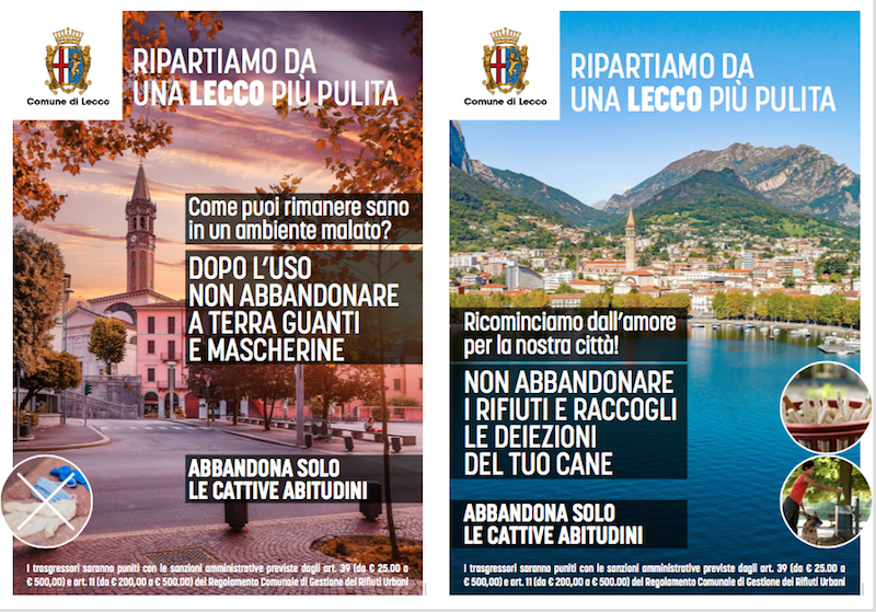 Mascherine e guanti abbandonati a terra: “Ripartiamo da una Lecco più pulita”