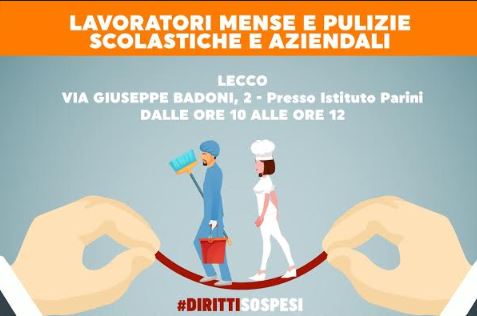Covid-19:  presidio a Lecco per il futuro delle lavoratrici delle mense e addette alle pulizie delle scuole