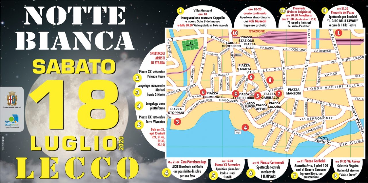 Sabato la Notte bianca di Lecco. Musei aperti dalle 10 alle 23, spettacoli e intrattenimento per tutti