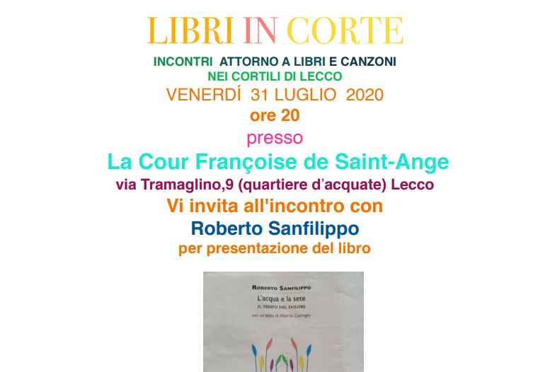 “L’acqua e la sete”: Sanfilippo presenterà il suo libro a Lecco