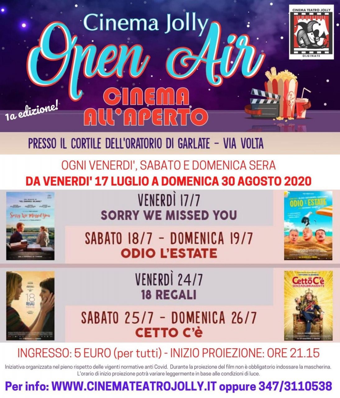 Dopo quattro mesi di stop, torna il Jolly con il cinema all’aperto