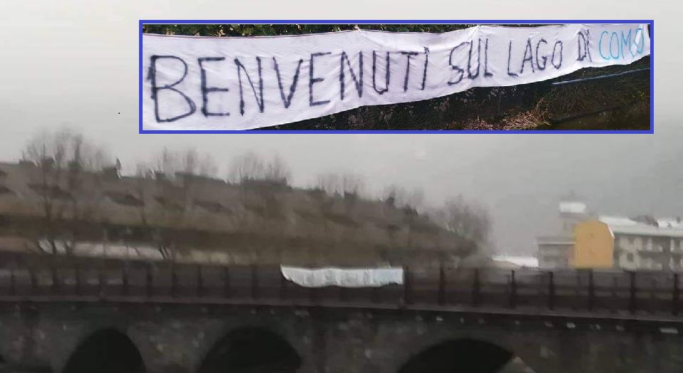 Febbre derby: blitz dei “cugini comaschi” che appendono uno striscione sul Ponte Vecchio