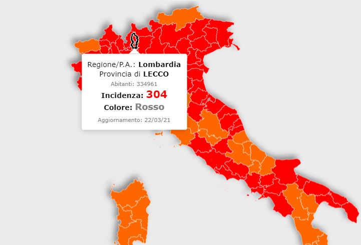 Coronavirus: incidenza a Lecco ancora sopra quota 300 ma ci sono i primi segnali di miglioramento