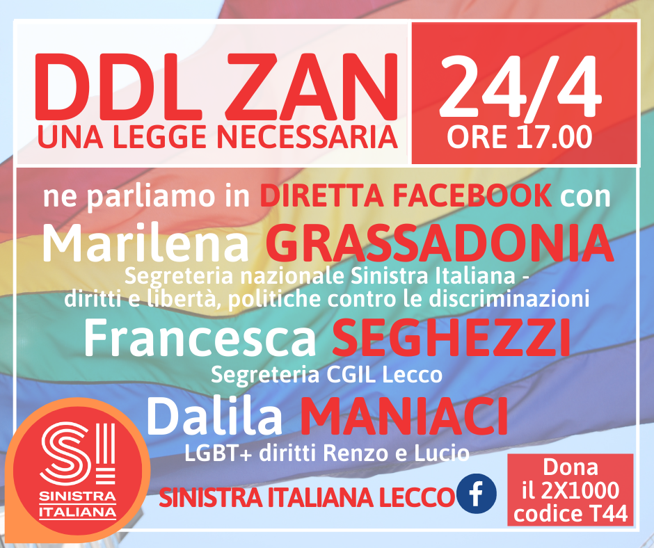 Ddl Zan: dibattito sabato promosso da Sinistra Italiana Lecco
