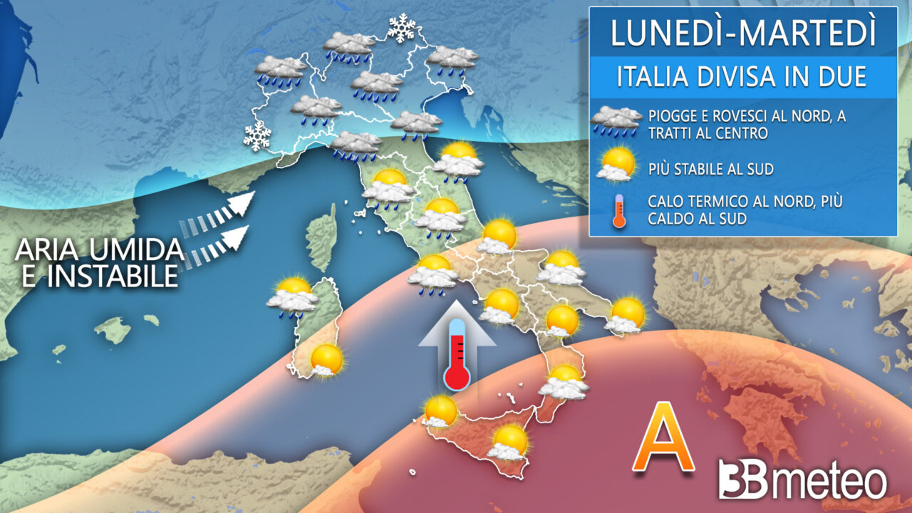 L’Italia si spacca in due: piogge e temporali al Centronord, caldo al Sud | METEO