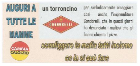 Cambia Calolzio, un simbolico torroncino Condorelli per la Festa della Mamma