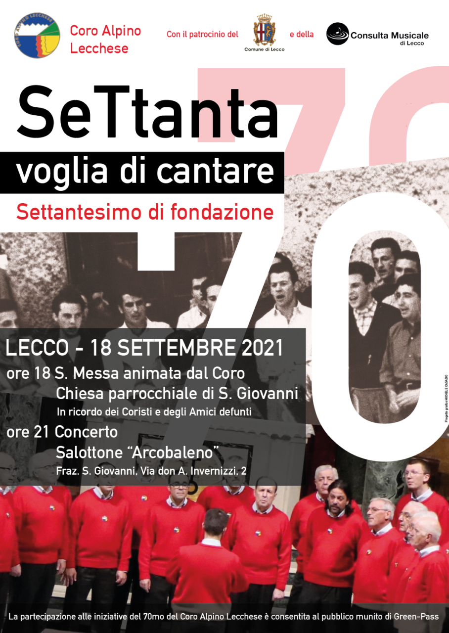 70esimo del Coro Alpino Lecchese questa sera a San Giovanni
