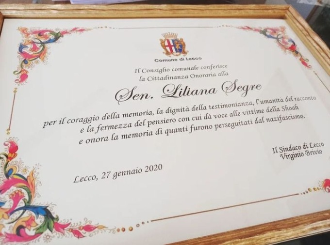 La senatrice Segre cittadina onoraria di Lecco