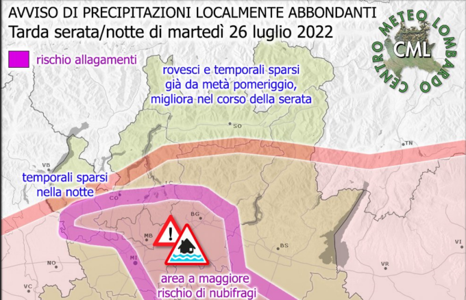 Fronte  temporalesco in arrivo: nuova allerta meteo. Attese forti precipitazioni sul Lecchese
