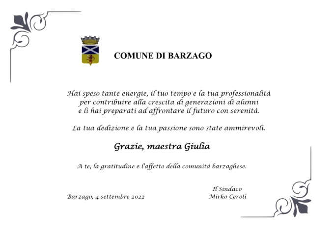 Barzago, dopo anni di servizio va in pensione la maestra Giulia