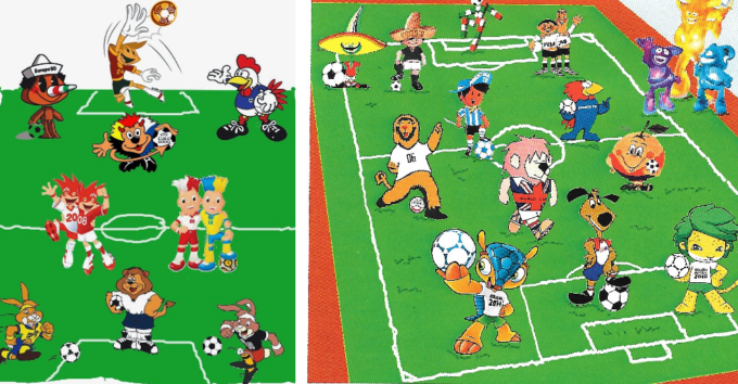 Le mascotte dei mondiali scendono in campo contro le mascotte degli europei… Chi vincerà?