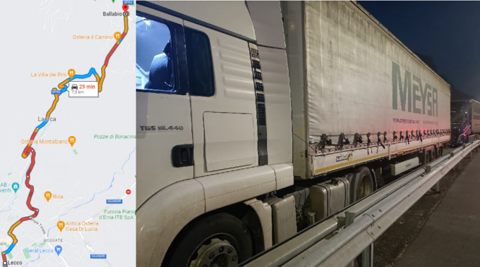 Lecco Ballabio: bollino rosso anche in salita. Camion fermi al Bione e code