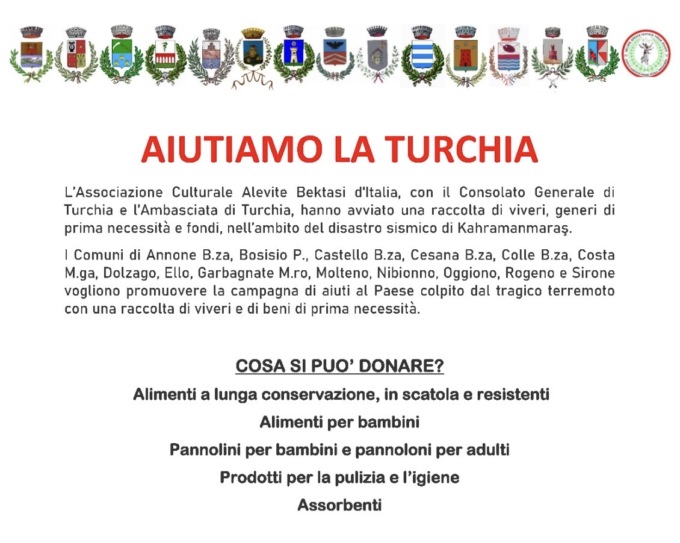 Raccolta viveri per sostenere il popolo turco