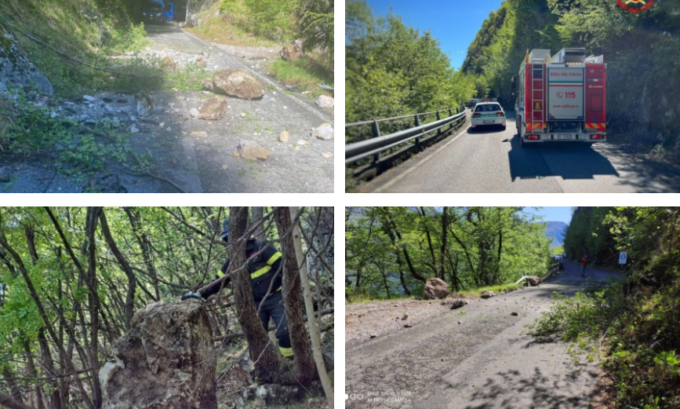 Frana a Onno: chiusa la Strada provinciale. Grosso masso anche sopra la Lecco Bellagio
