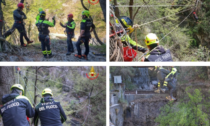 I Vigili del fuoco simulano un salvataggio nel Caldone con la teleferica