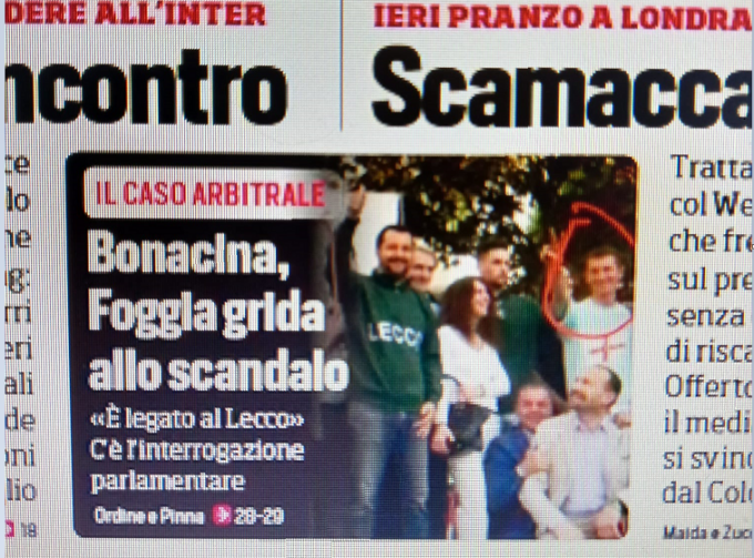 Calcio e delirio: il leghista Nogara scambiato per l’arbitro di Foggia Lecco Kevin Bonacina