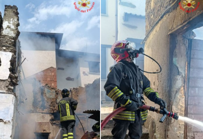 A fuoco una casa in ristrutturazione