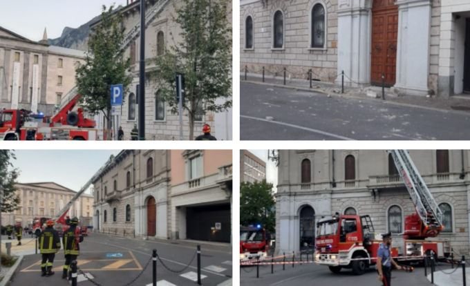 Lecco: precipita un cornicione da Palazzo Falck