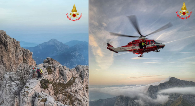Bloccati sulla Cresta Segantini: salvati con l’elicottero di Vigili del fuoco