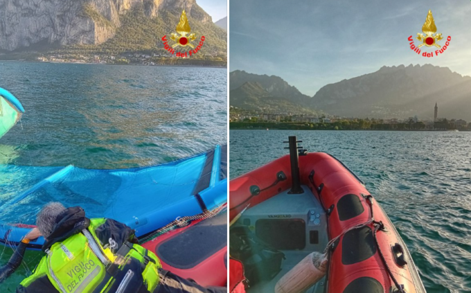 I Vigili del fuoco salvano tre kitesurfer in difficoltà nel lago
