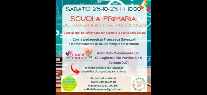 “Scuola primaria: un passaggio che preoccupa”: se ne parlerà sabato a Dolzago