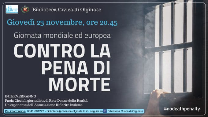 Olginate aderisce all’iniziativa “Città per la vita, contro la pena di morte”