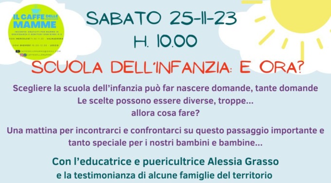 Scuola dell’infanzia: e ora? Se ne parla a Dolzago con il Caffè delle mamme