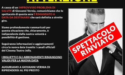 Rinviato lo spettacolo di Giovanni Vernia