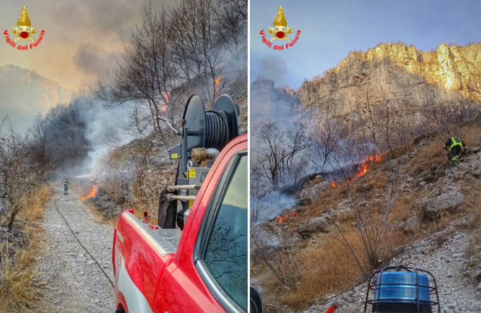 Brucia il bosco a Ballabio: Vigili del fuoco al lavoro