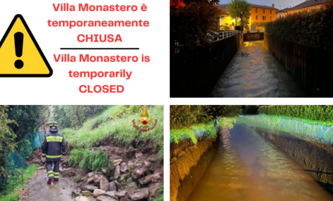 Maltempo: non solo la Lecco Ballabio, chiusa anche  Villa Monastero. Domani ancora pioggia