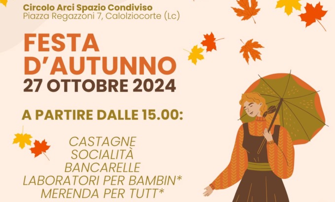Festa d’autunno, appuntamento il 27 al Circolo Arci Spazio Condiviso di Calolziocorte