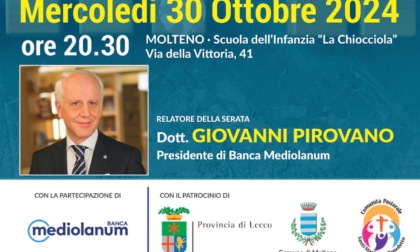 "Persona, etica ed economia", il 30 a Molteno con il presidente di Banca Mediolanum