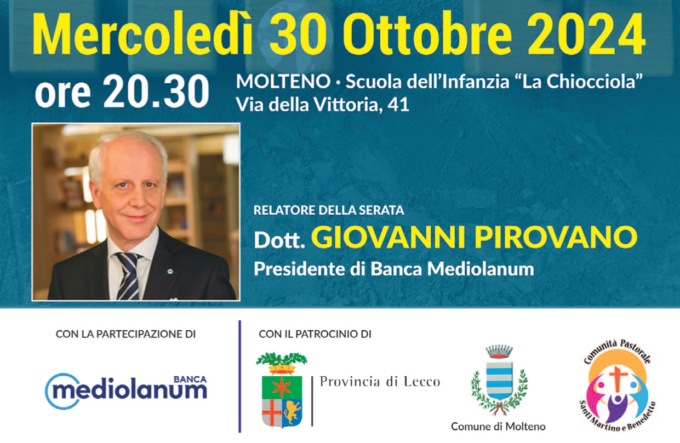 “Persona, etica ed economia”, il 30 a Molteno con il presidente di Banca Mediolanum